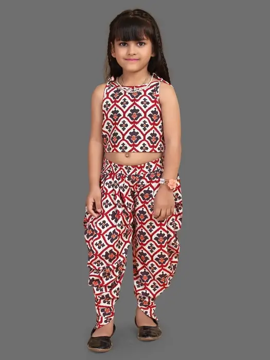 Brave Bear Kids Girls Cotton Blend Stylish Dress Kurta Top With Dhoti Set For Girls