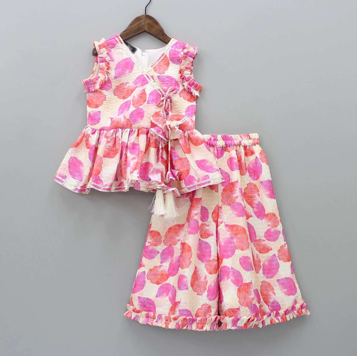 BRAVEBEAR Children's Pink Girls Party Ethnic Wear Fully Stitched Digital Print Kurti Palazzo Set | Sleeveless Flared