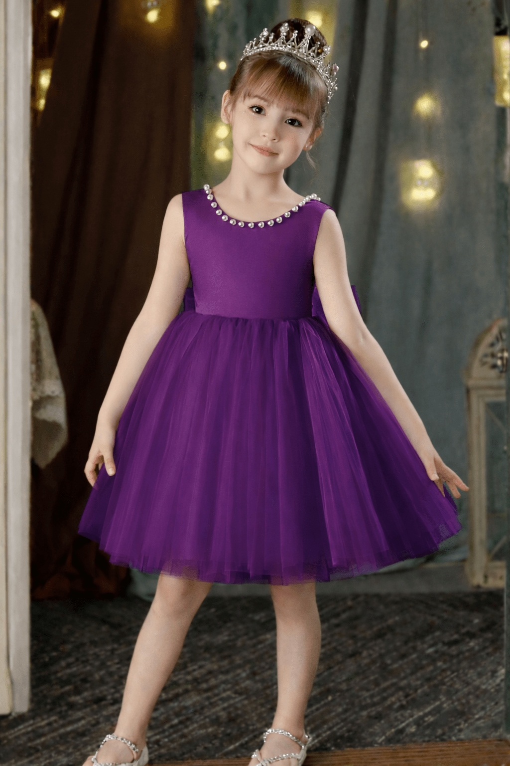 BRAVEBEAR Shiny Toddler Little Girls Flower Girl Birthday Party Formal Dress Girls Graduation Ceremony Backless Pearls
