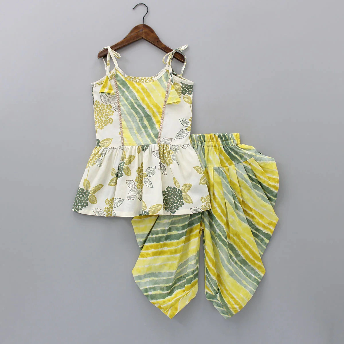 Brave Bear Kids Girls Stylish Crop Top With Dhoti Pant Set Yellow